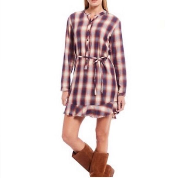 Chelsea & Violet Plaid Long Sleeve Shirt Dress - Picture 1 of 8